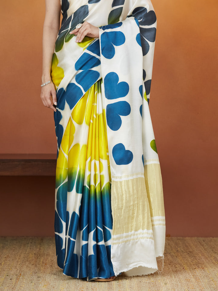 Veda Petal Pop Saree – Ivory & Sunshine Blend