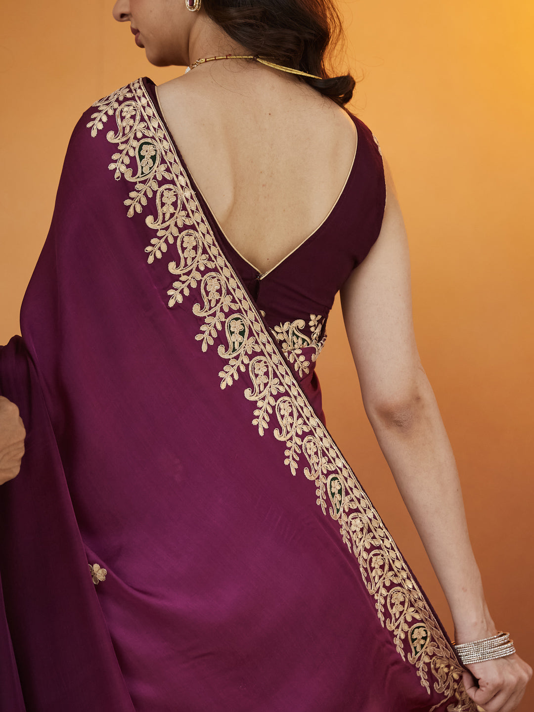 Veda Royal Elegance Saree – Plum Purple with Golden Embroidery