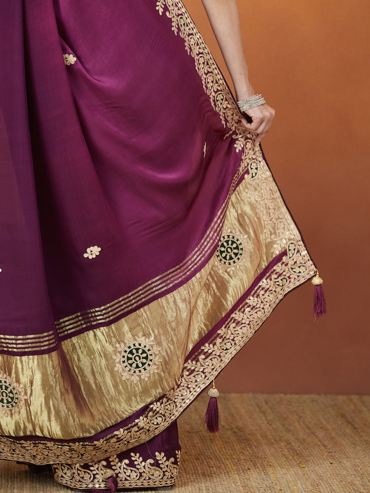 Veda Royal Elegance Saree – Plum Purple with Golden Embroidery
