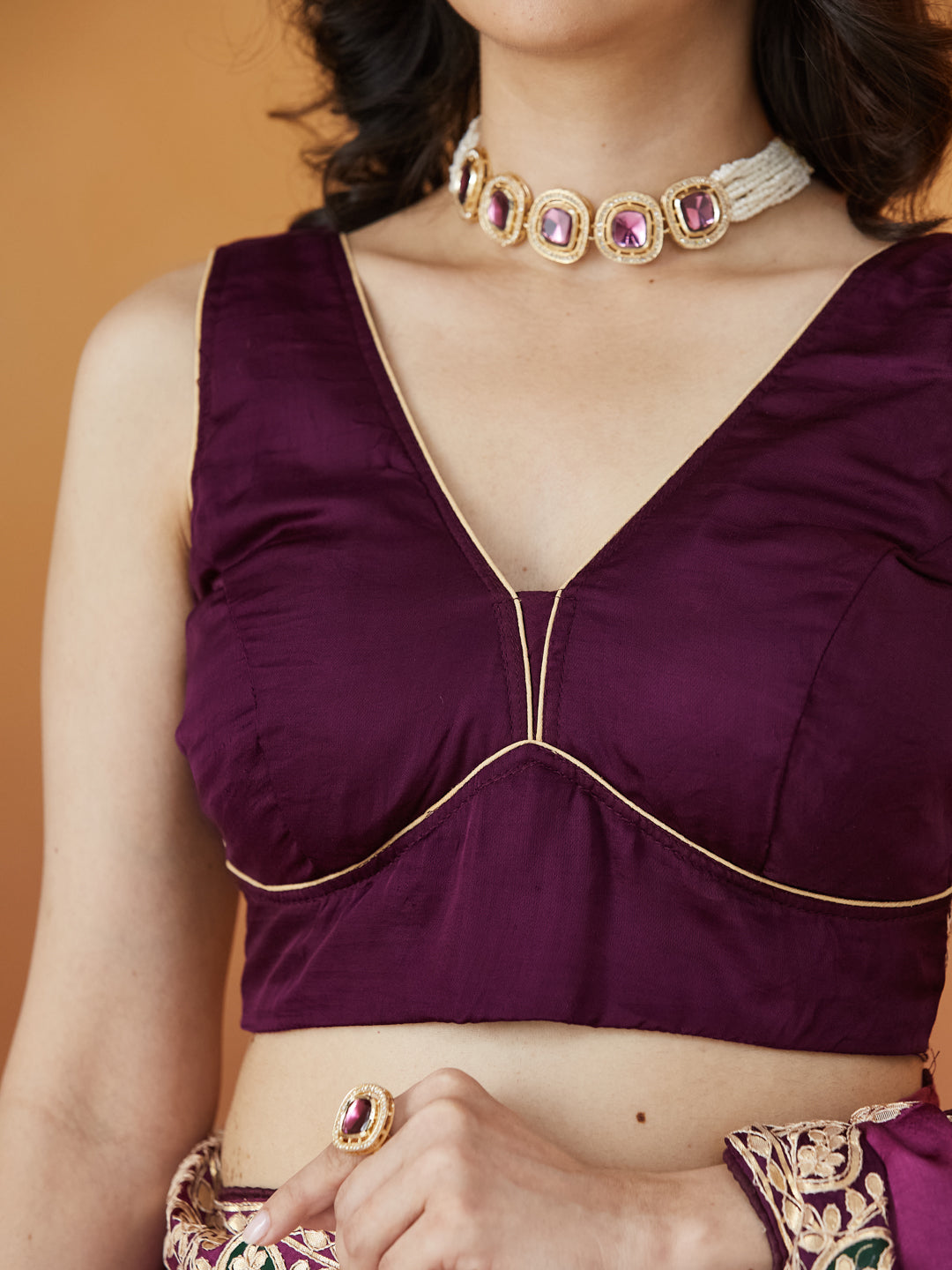 Veda Royal Elegance Saree – Plum Purple with Golden Embroidery