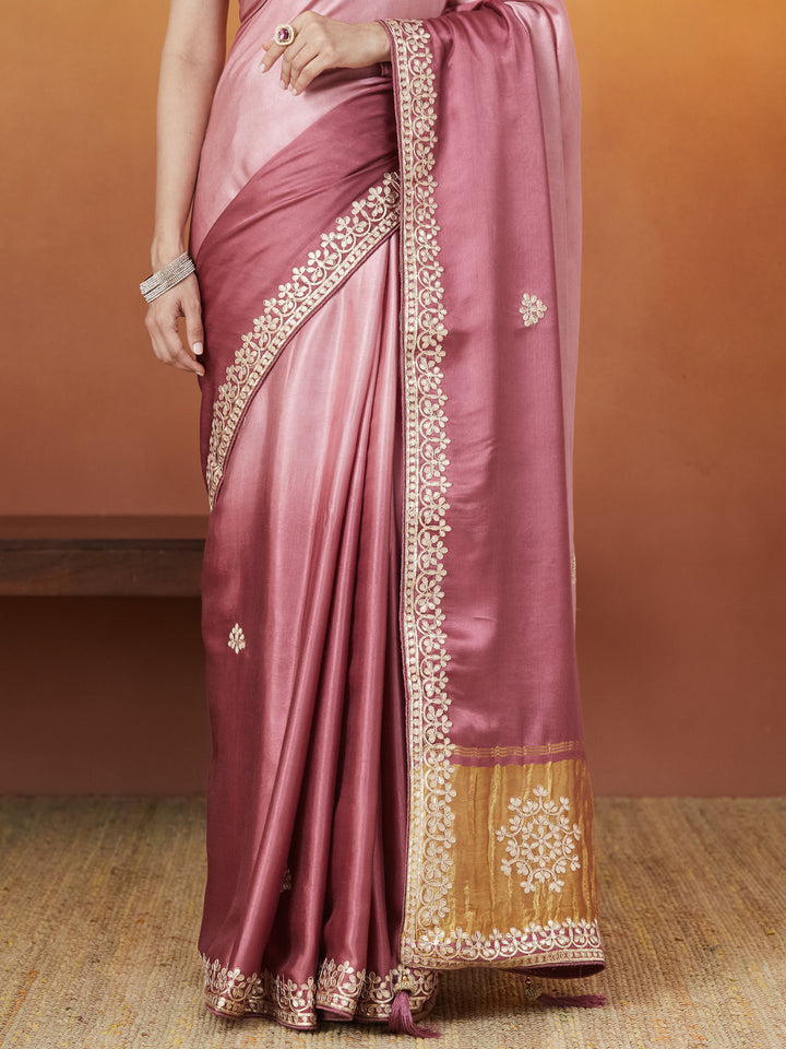 Veda Blush Grace Saree – Dusty Rose with Golden Embellishments