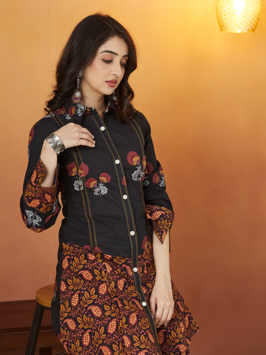 Veda Rust Noir Coord Set – Black & Rust Ethnic Print Ensemble