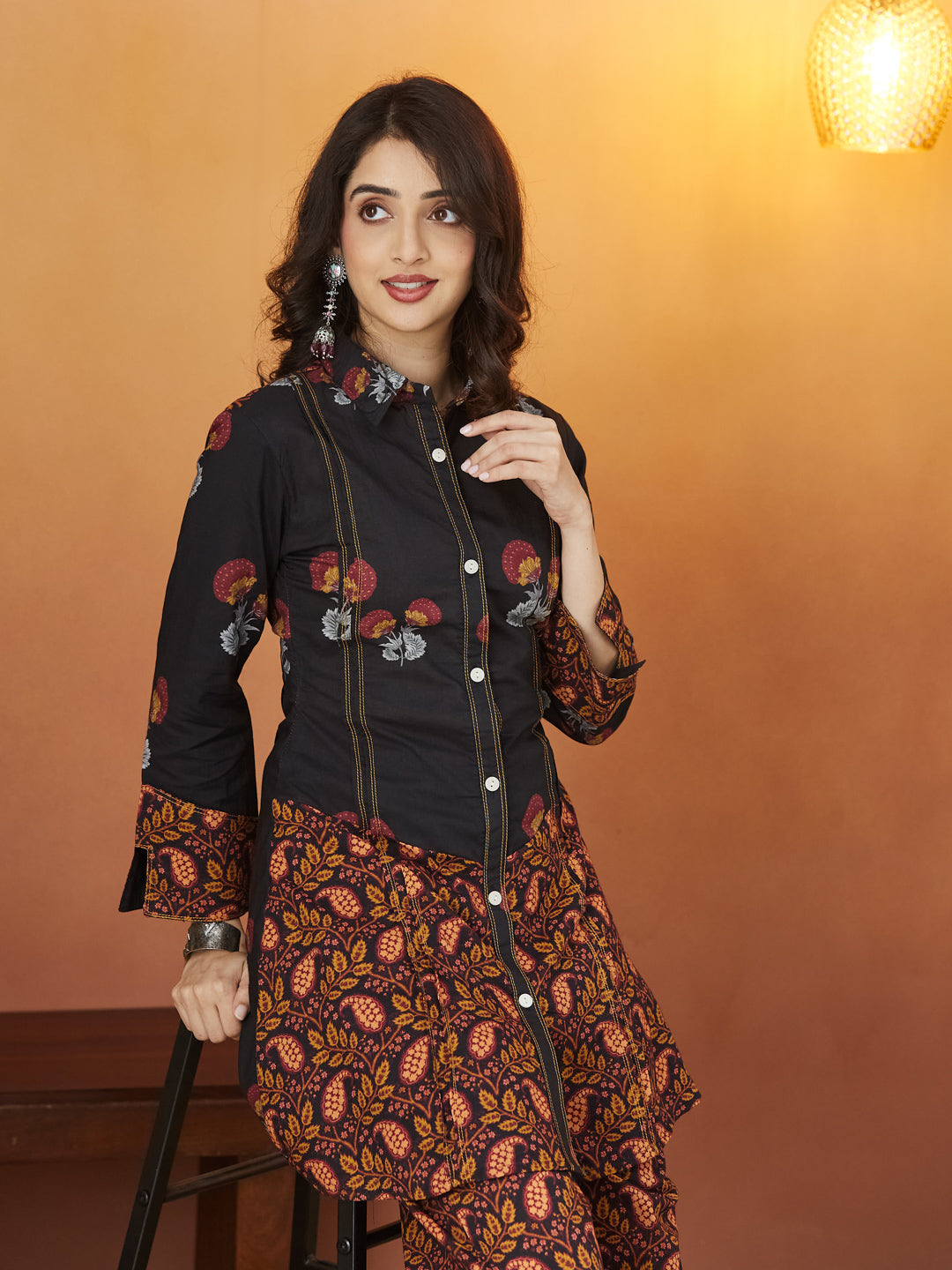 Veda Rust Noir Coord Set – Black & Rust Ethnic Print Ensemble