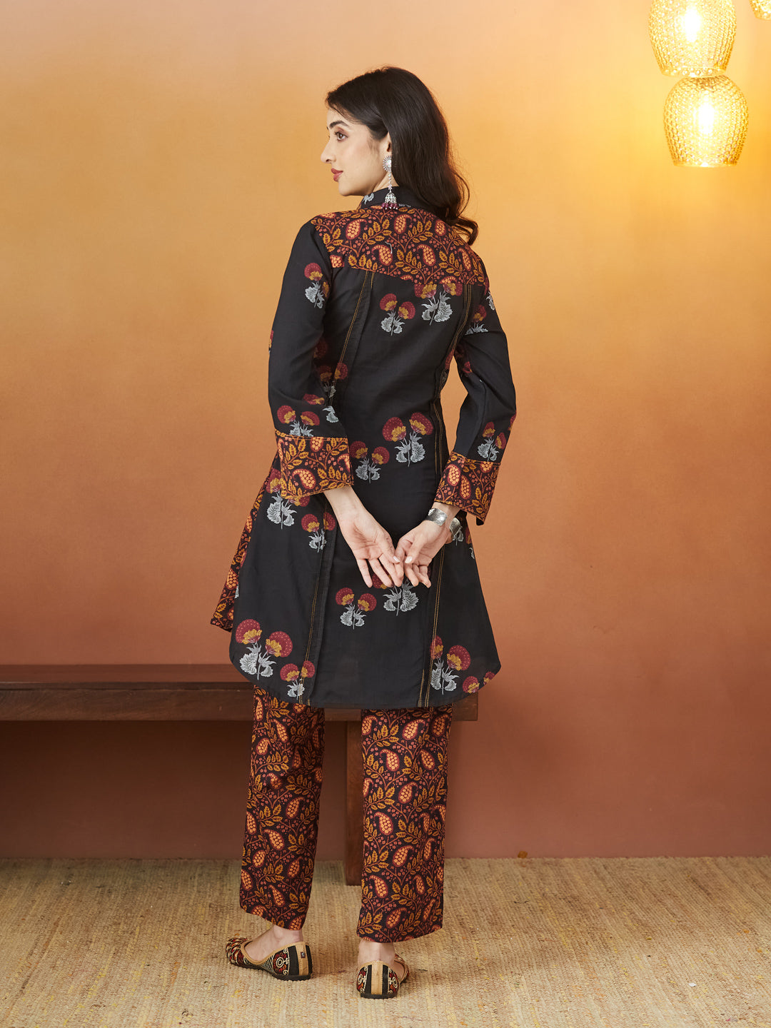Veda Rust Noir Coord Set – Black & Rust Ethnic Print Ensemble
