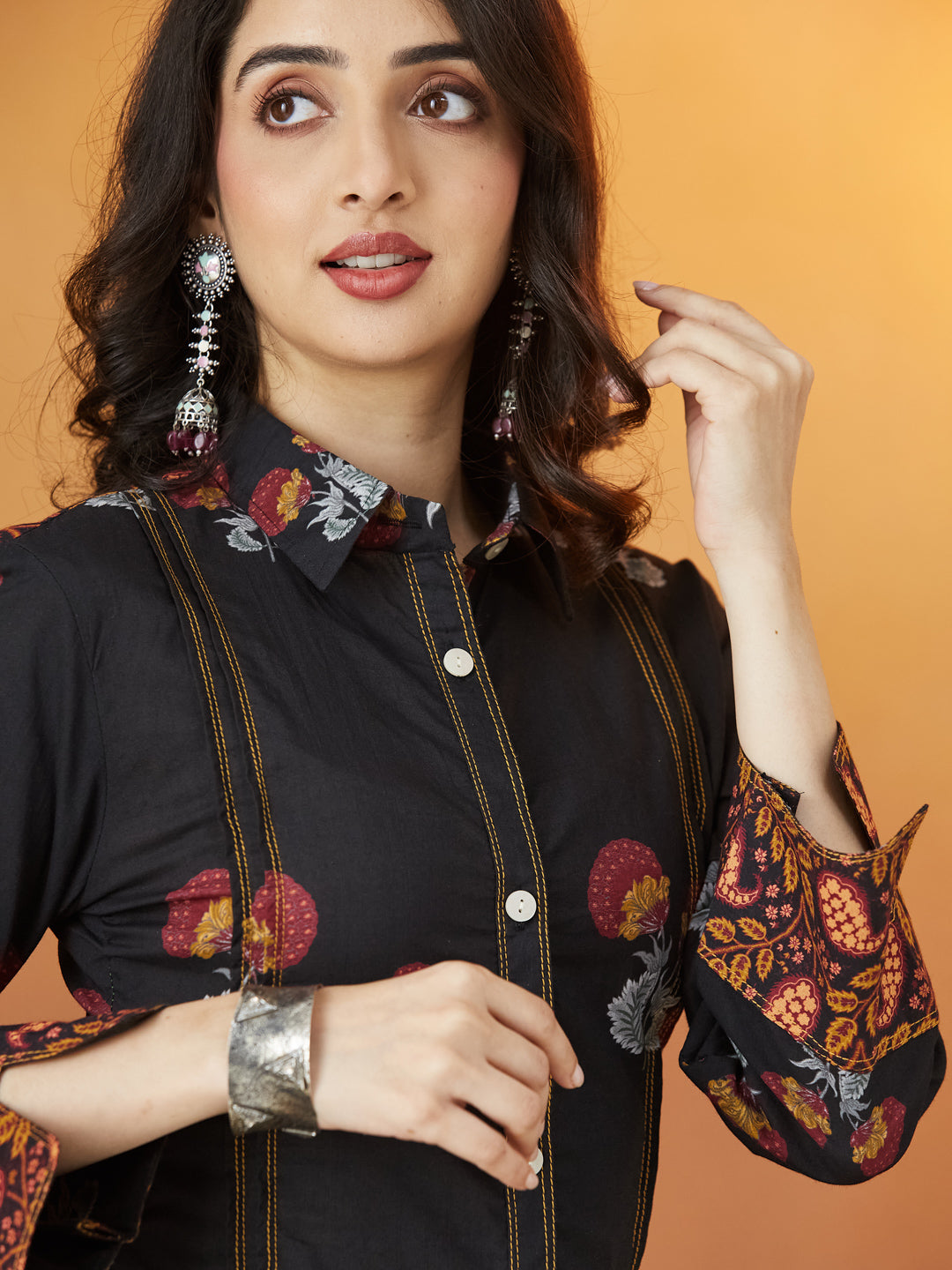 Veda Rust Noir Coord Set – Black & Rust Ethnic Print Ensemble
