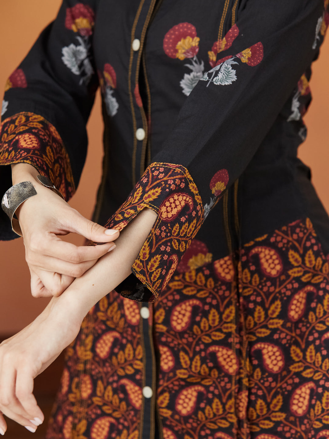 Veda Rust Noir Coord Set – Black & Rust Ethnic Print Ensemble