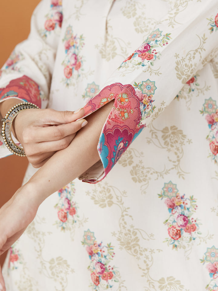 Veda Ivory Bloom Coord Set – Floral & Ornamental Print Fusion Wear