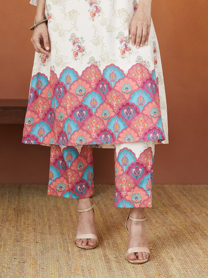 Veda Ivory Bloom Coord Set – Floral & Ornamental Print Fusion Wear