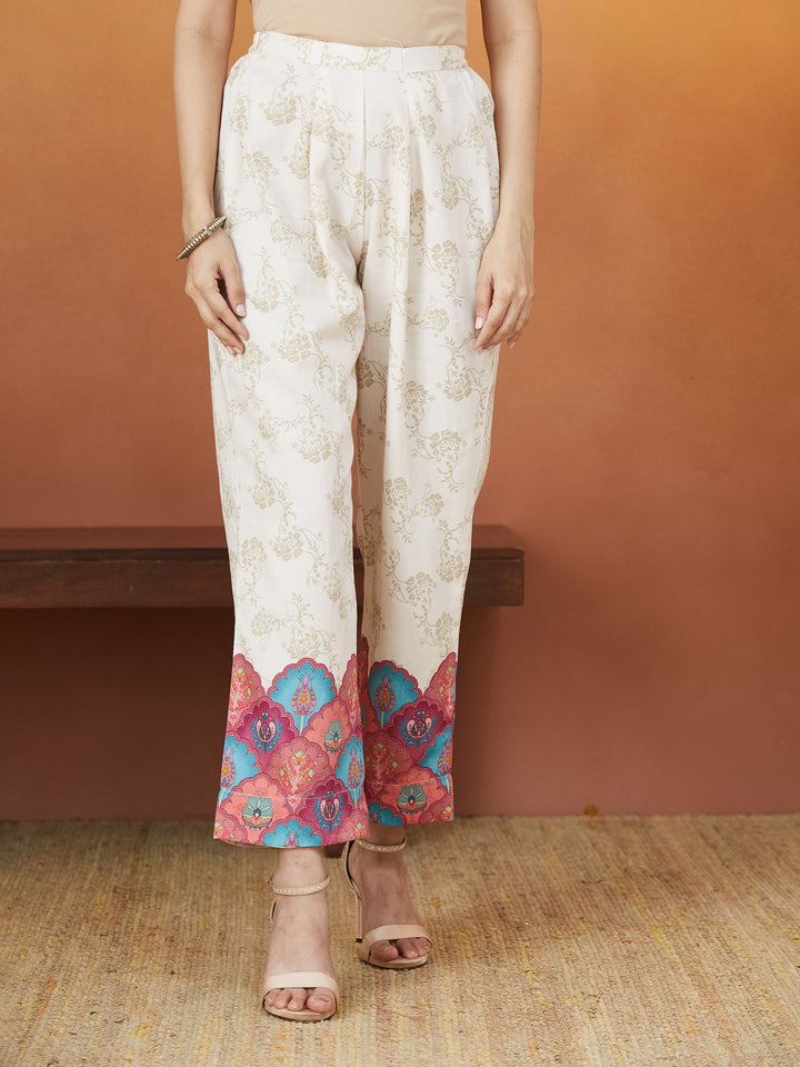 Veda Ivory Bloom Coord Set – Floral & Ornamental Print Fusion Wear