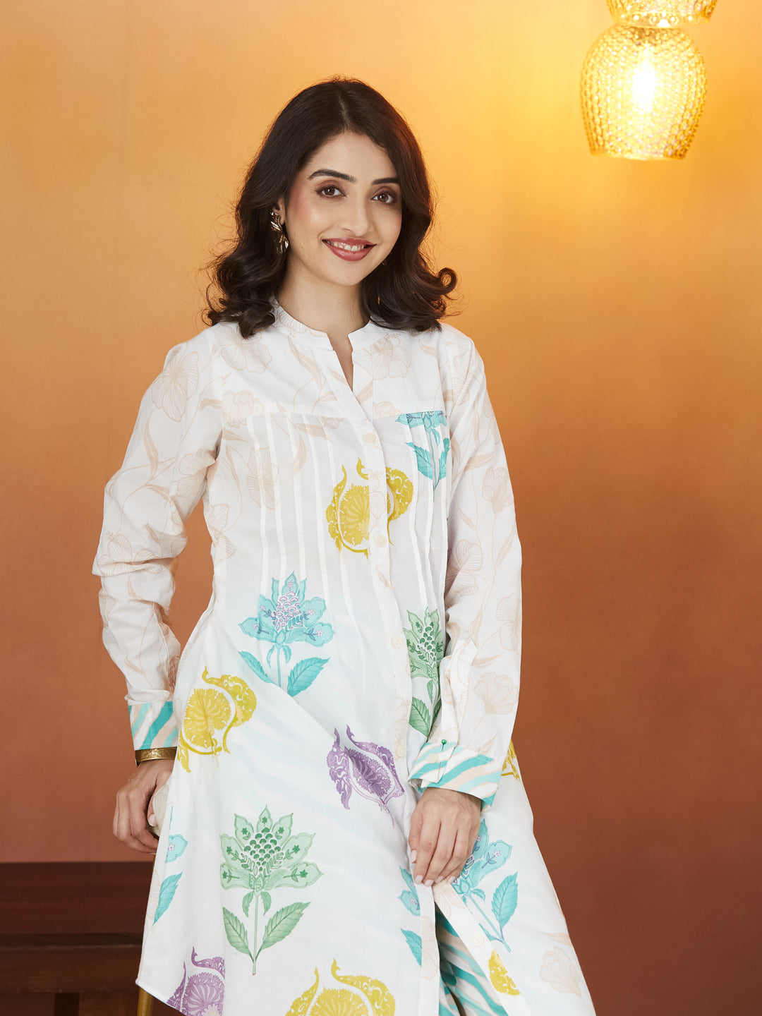 Veda Garden Mist Coord Set – Multicolor Floral & Aqua Wave Print