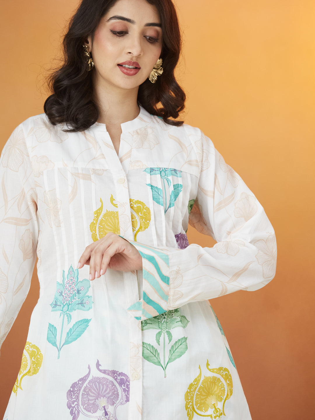 Veda Garden Mist Coord Set – Multicolor Floral & Aqua Wave Print