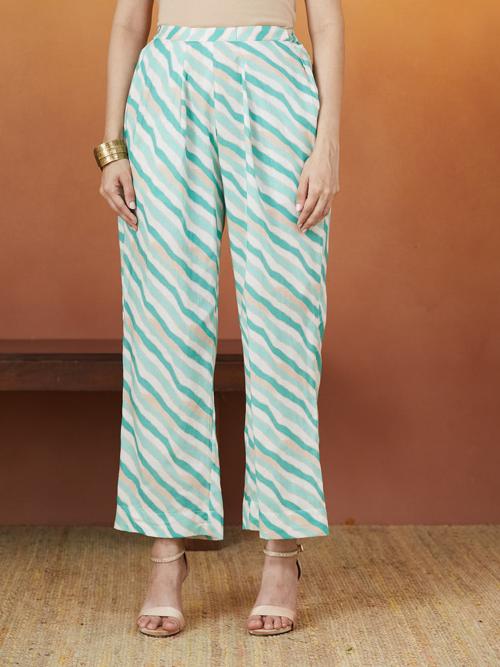 Veda Garden Mist Coord Set – Multicolor Floral & Aqua Wave Print