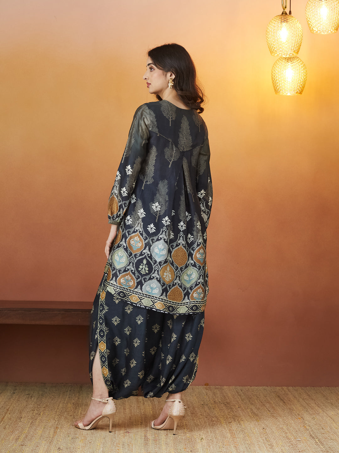 Veda Midnight Heritage Coord Set – Black & Gold Ethnic Print