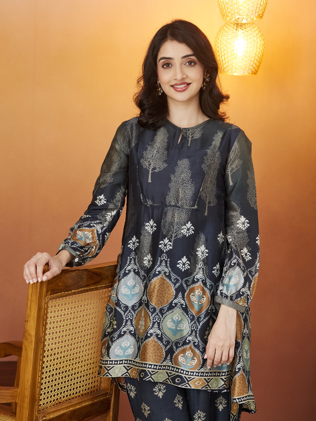 Veda Midnight Heritage Coord Set – Black & Gold Ethnic Print