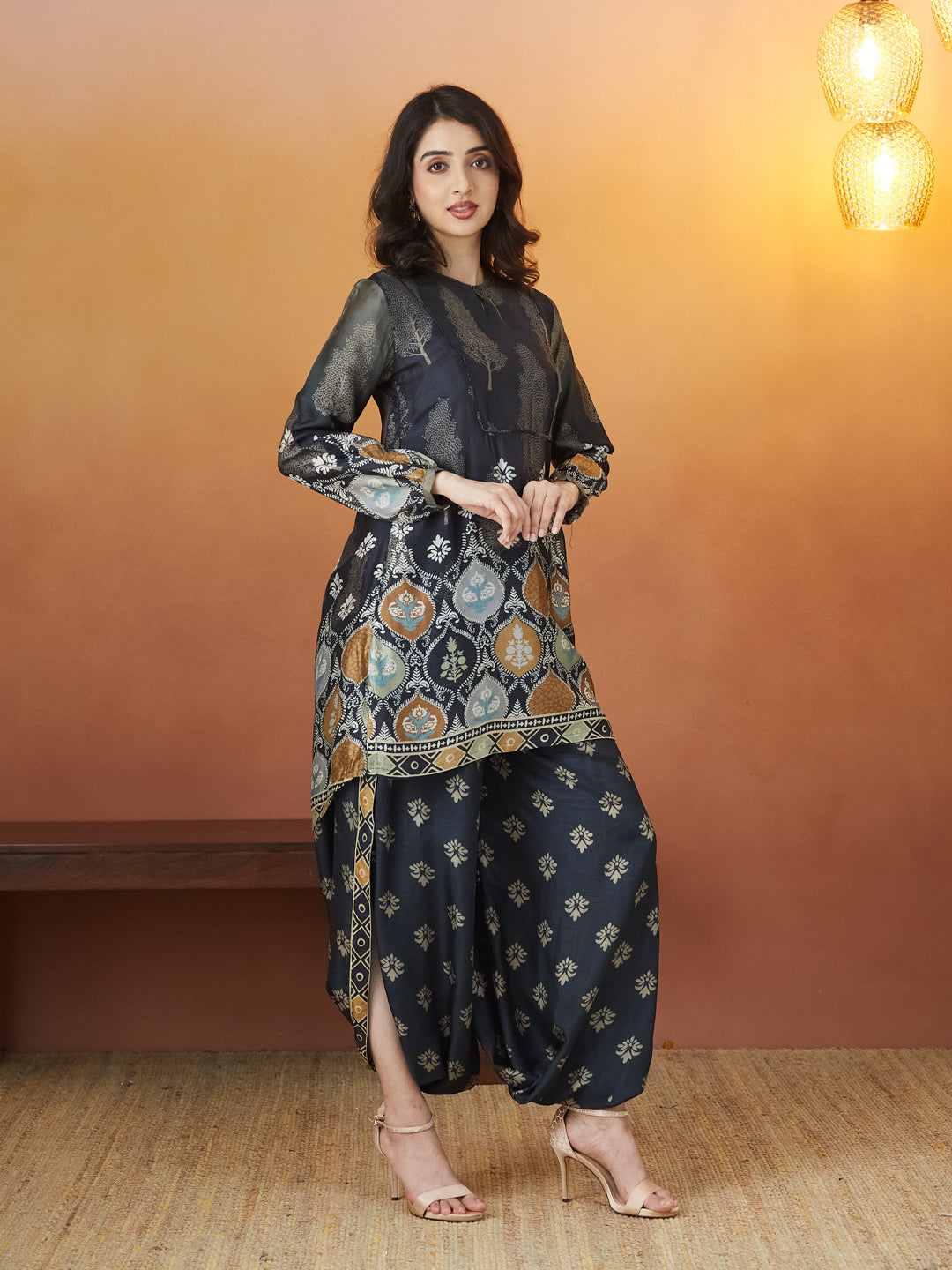 Veda Midnight Heritage Coord Set – Black & Gold Ethnic Print
