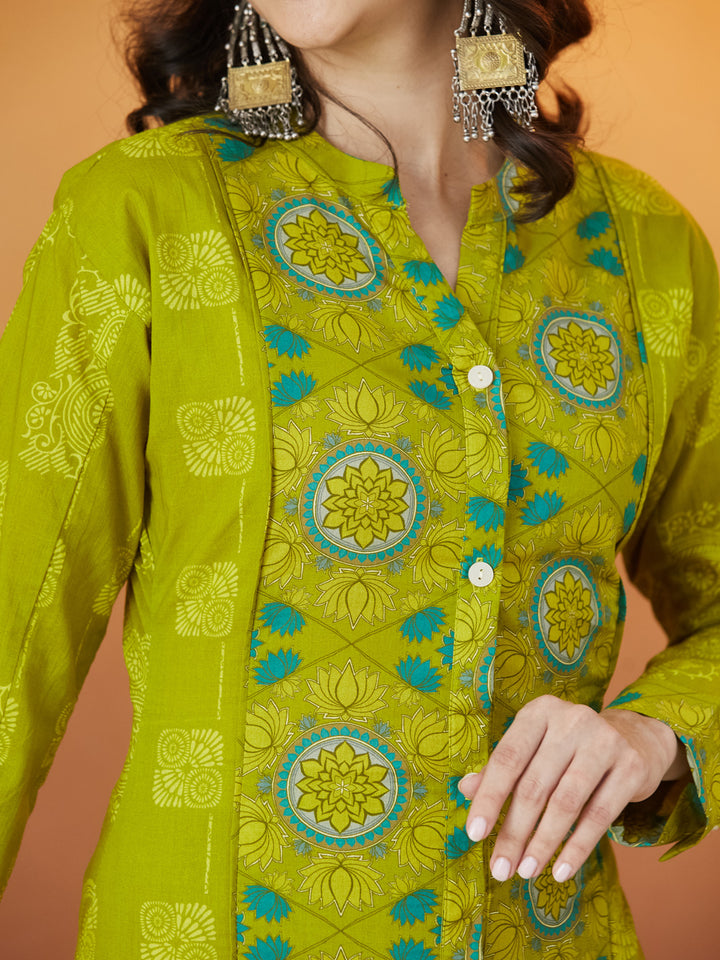 Veda Lime Heritage Coord Set – Lime Green with Medallion Motifs