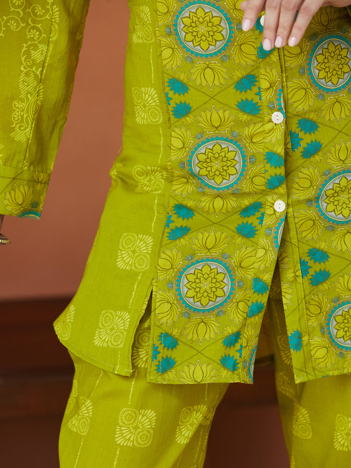 Veda Lime Heritage Coord Set – Lime Green with Medallion Motifs