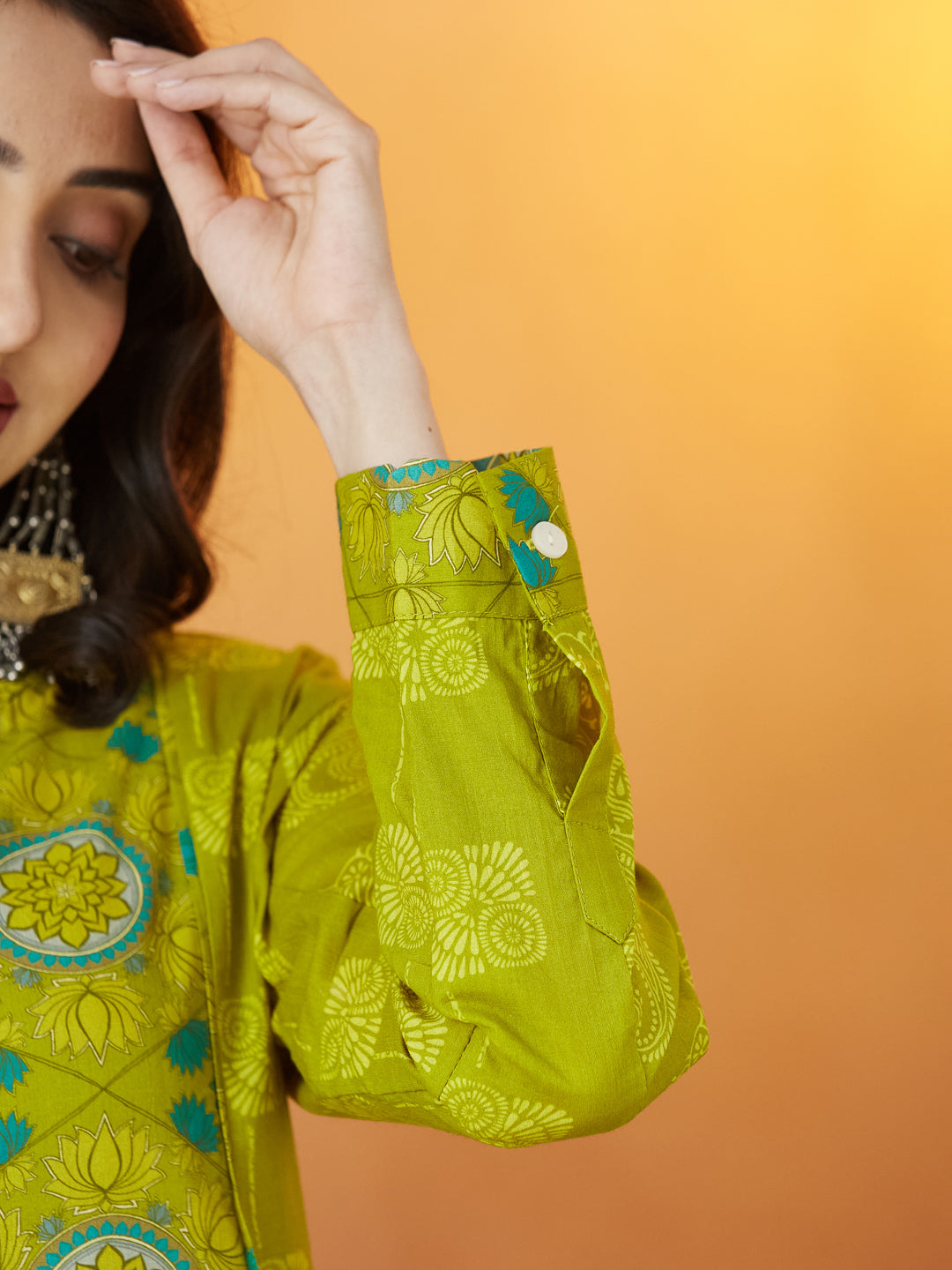 Veda Lime Heritage Coord Set – Lime Green with Medallion Motifs