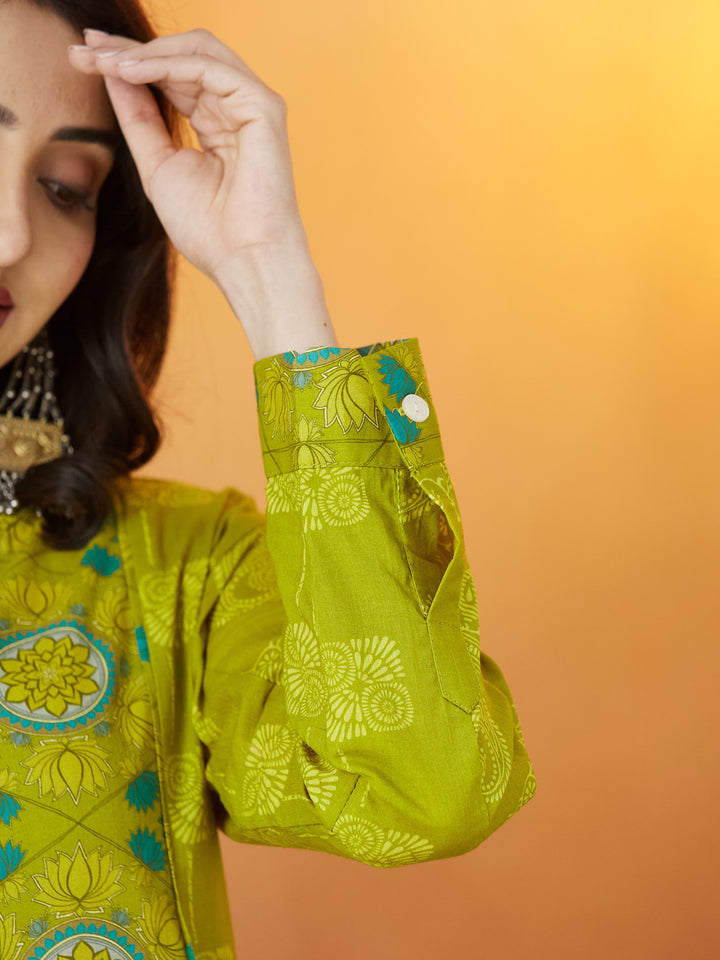 Veda Lime Heritage Coord Set – Lime Green with Medallion Motifs