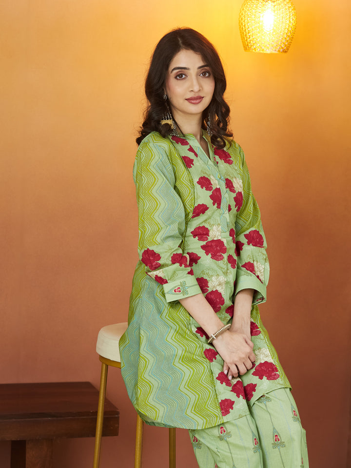 Mint Rose Garden Cotton Co-ord Set