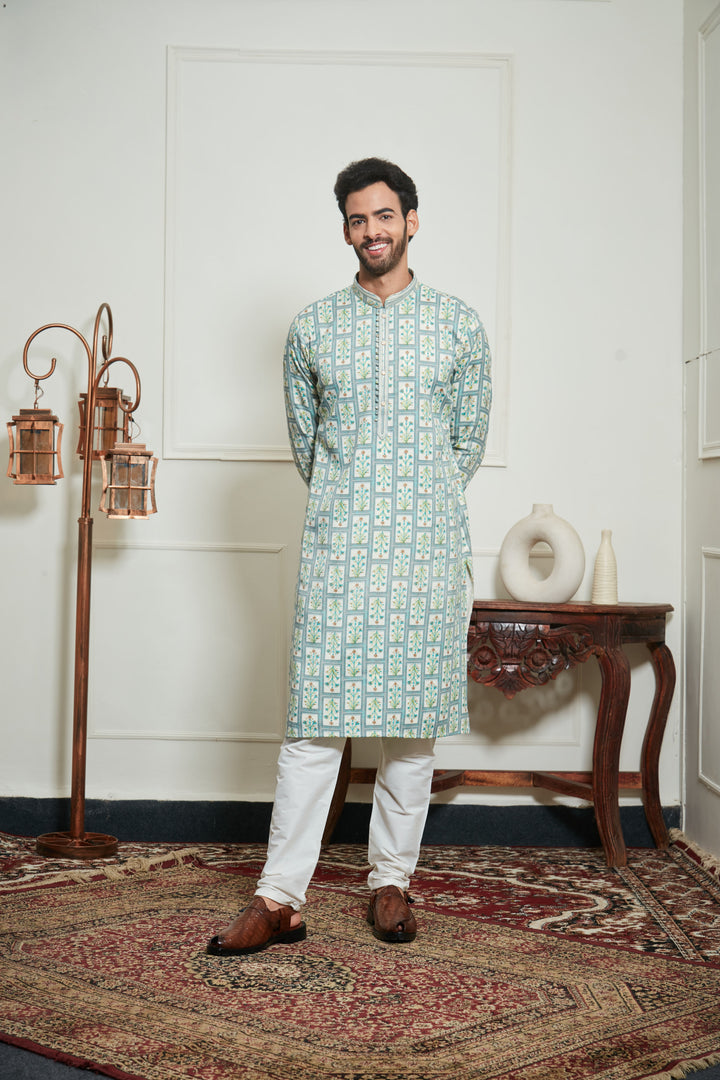 BISCUIT CREAM FLORAL KURTA SET