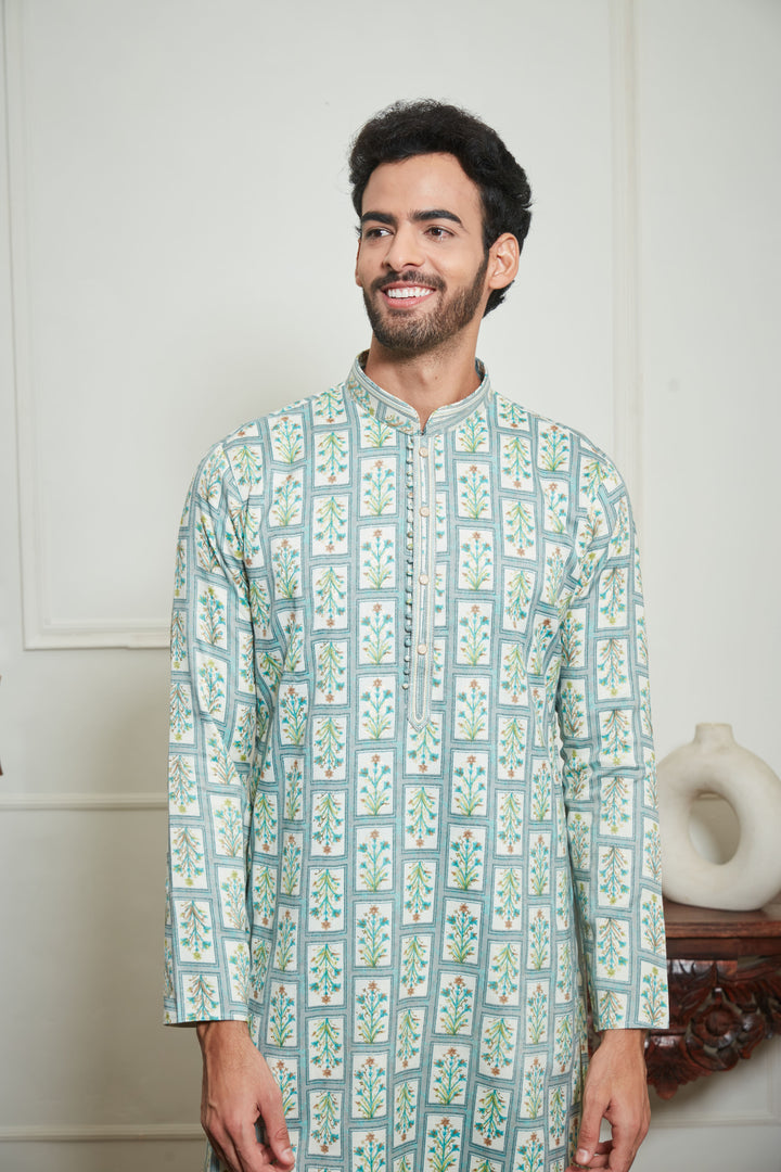 BISCUIT CREAM FLORAL KURTA SET