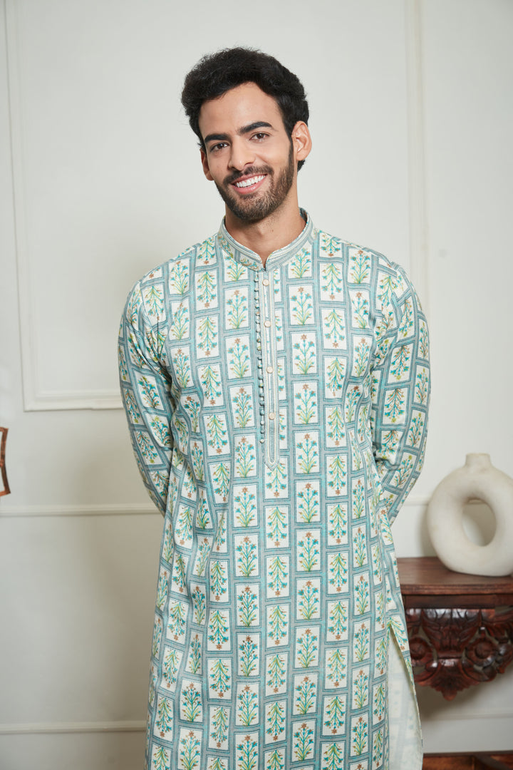 BISCUIT CREAM FLORAL KURTA SET