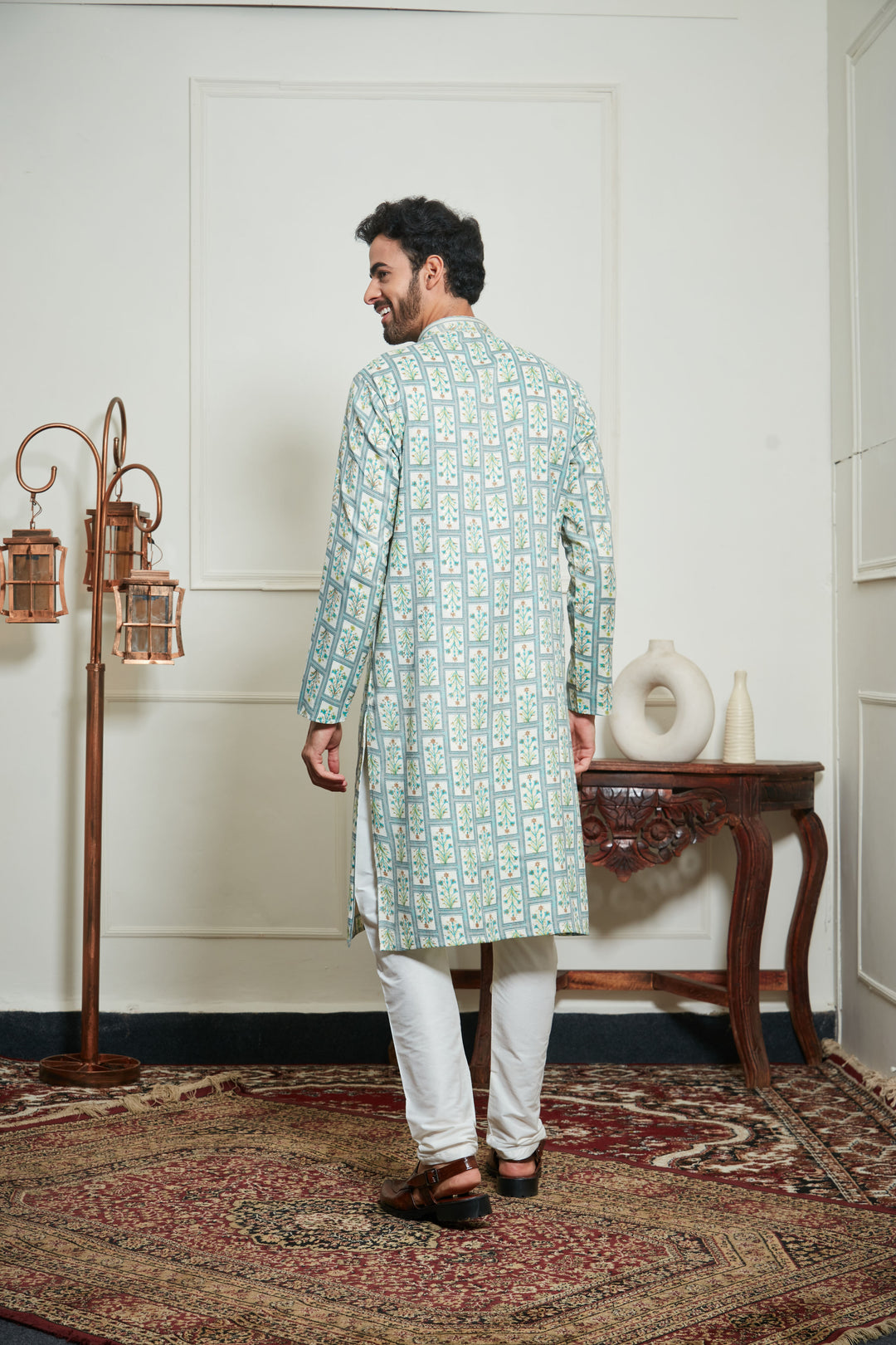 BISCUIT CREAM FLORAL KURTA SET