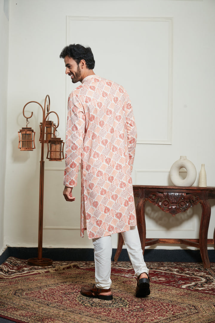 ORANGE FLORAL PRINTED KURTA SET