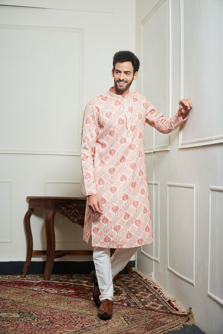 ORANGE FLORAL PRINTED KURTA SET