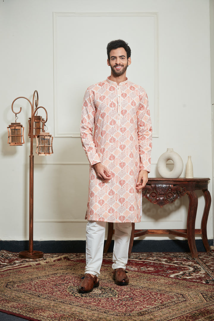ORANGE FLORAL PRINTED KURTA SET