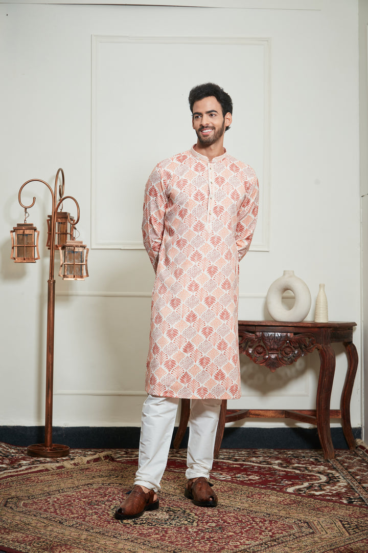 ORANGE FLORAL PRINTED KURTA SET