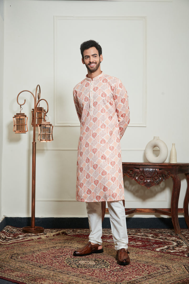 ORANGE FLORAL PRINTED KURTA SET