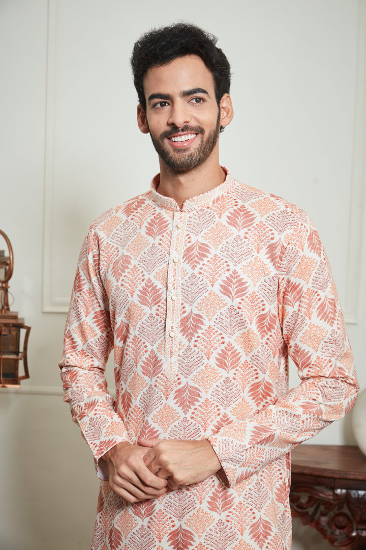 ORANGE FLORAL PRINTED KURTA SET