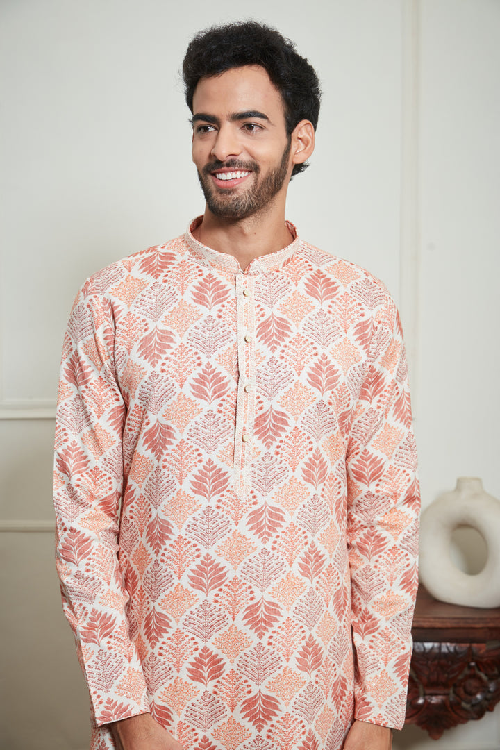 ORANGE FLORAL PRINTED KURTA SET