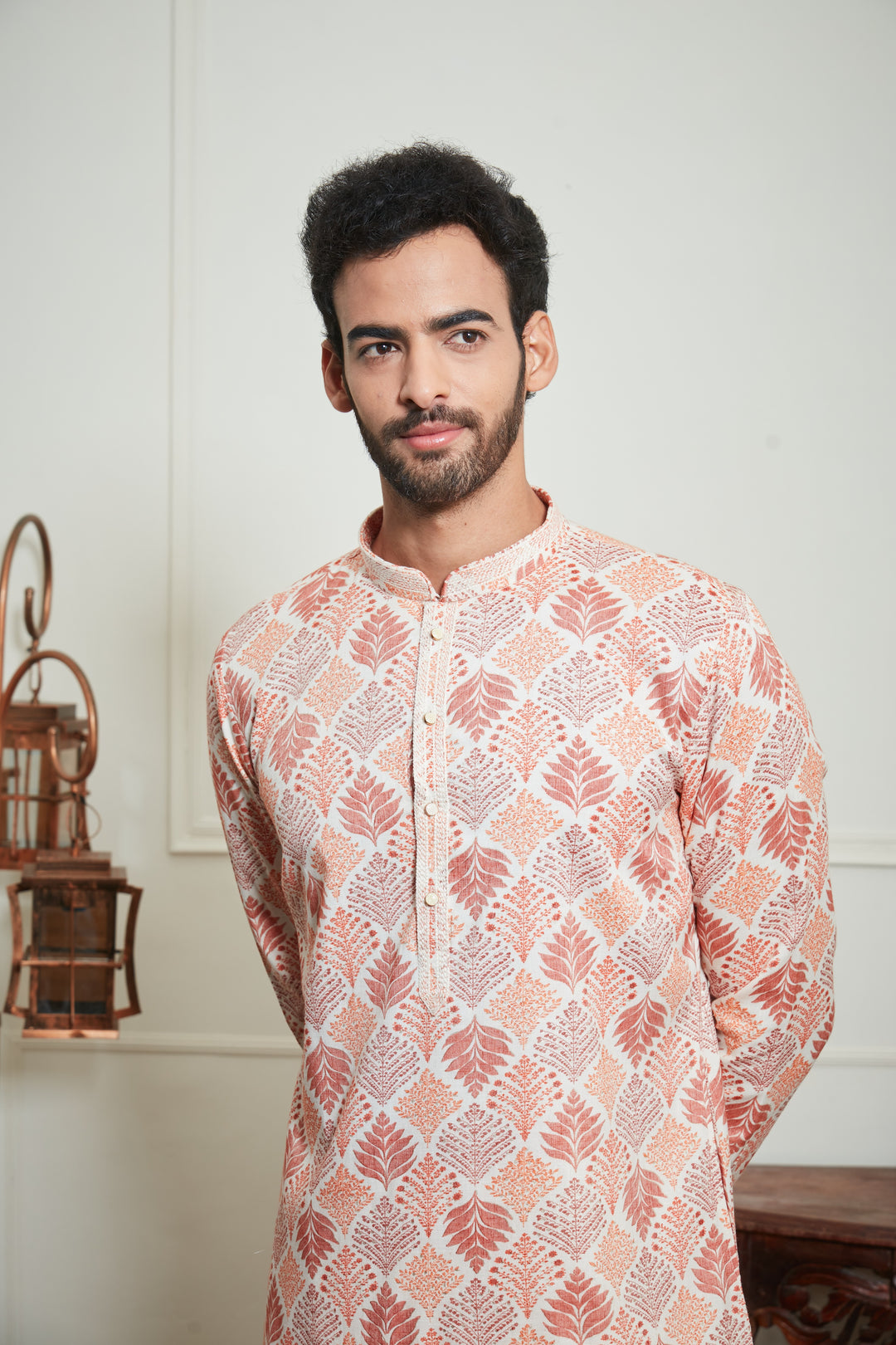 ORANGE FLORAL PRINTED KURTA SET
