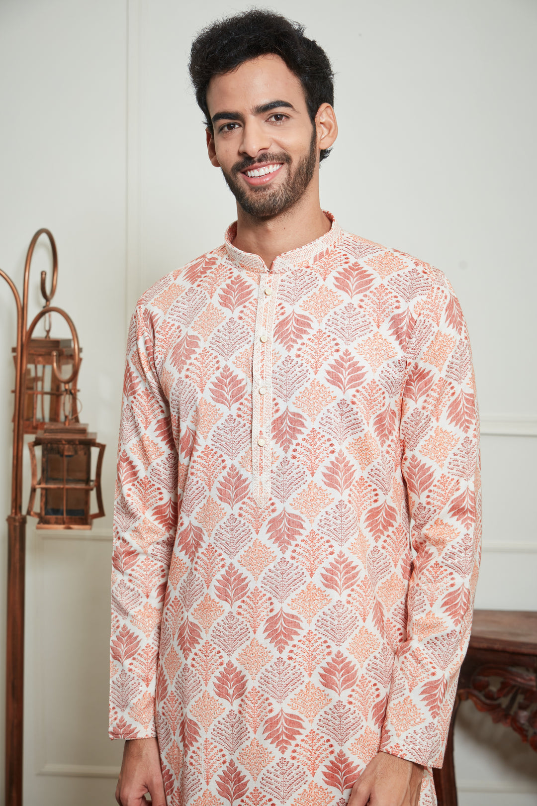 ORANGE FLORAL PRINTED KURTA SET
