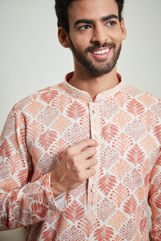 ORANGE FLORAL PRINTED KURTA SET