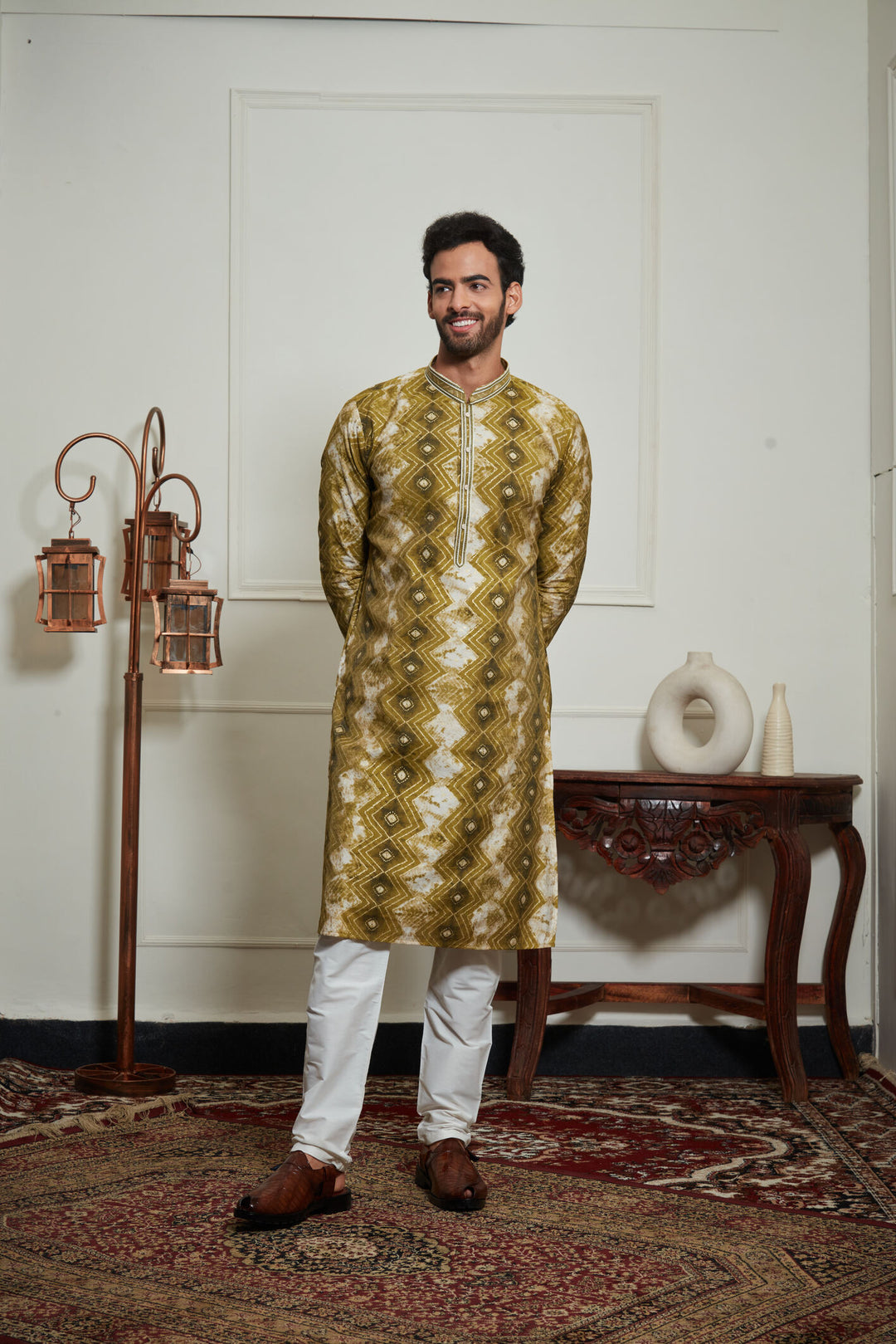 GREEN MULTICOLORED KURTA SET