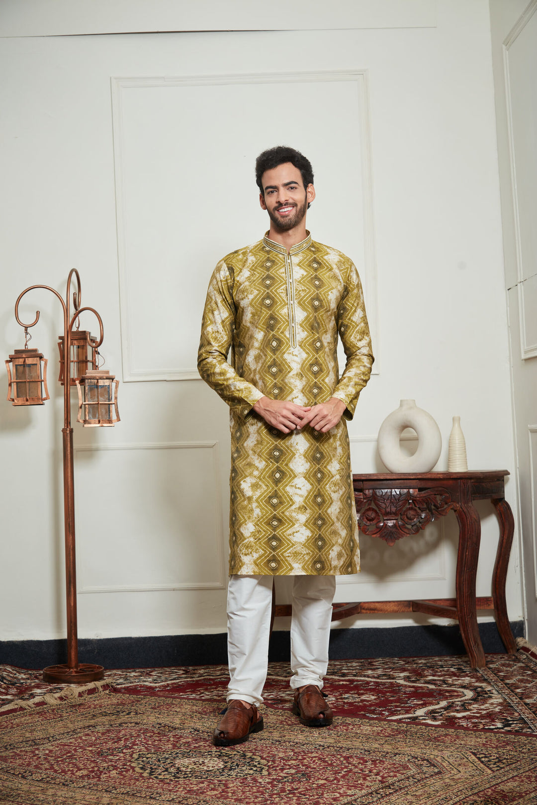 GREEN MULTICOLORED KURTA SET