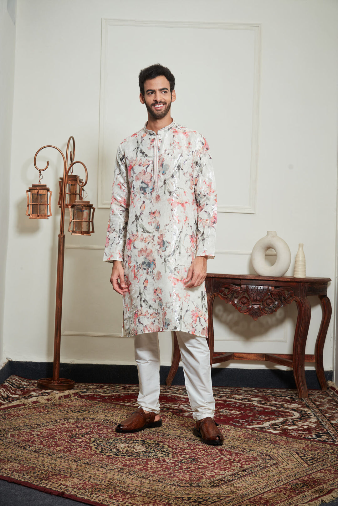 MUSLIN CREAM FLORAL KURTA SET