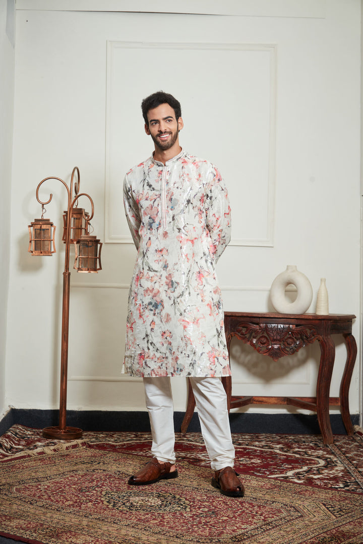 MUSLIN CREAM FLORAL KURTA SET