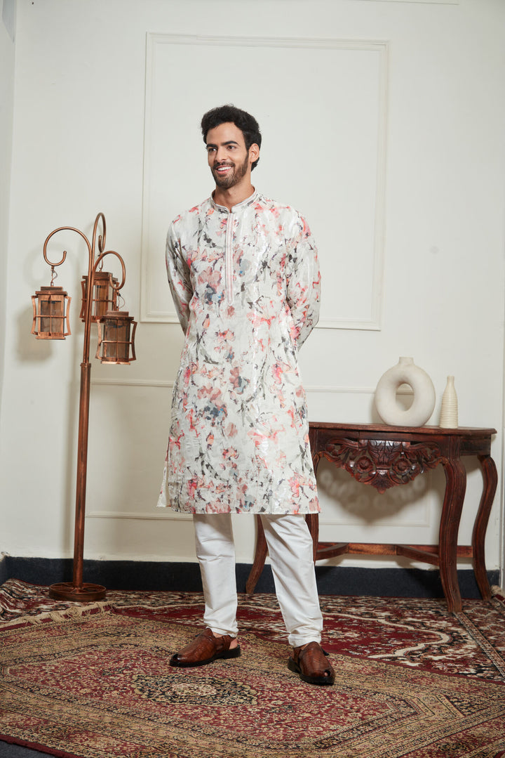 MUSLIN CREAM FLORAL KURTA SET