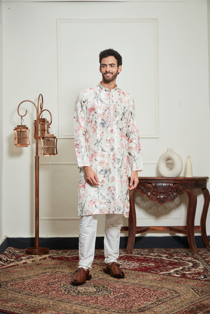 MUSLIN CREAM FLORAL KURTA SET