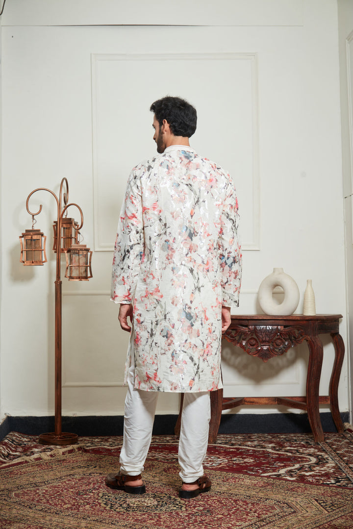 MUSLIN CREAM FLORAL KURTA SET
