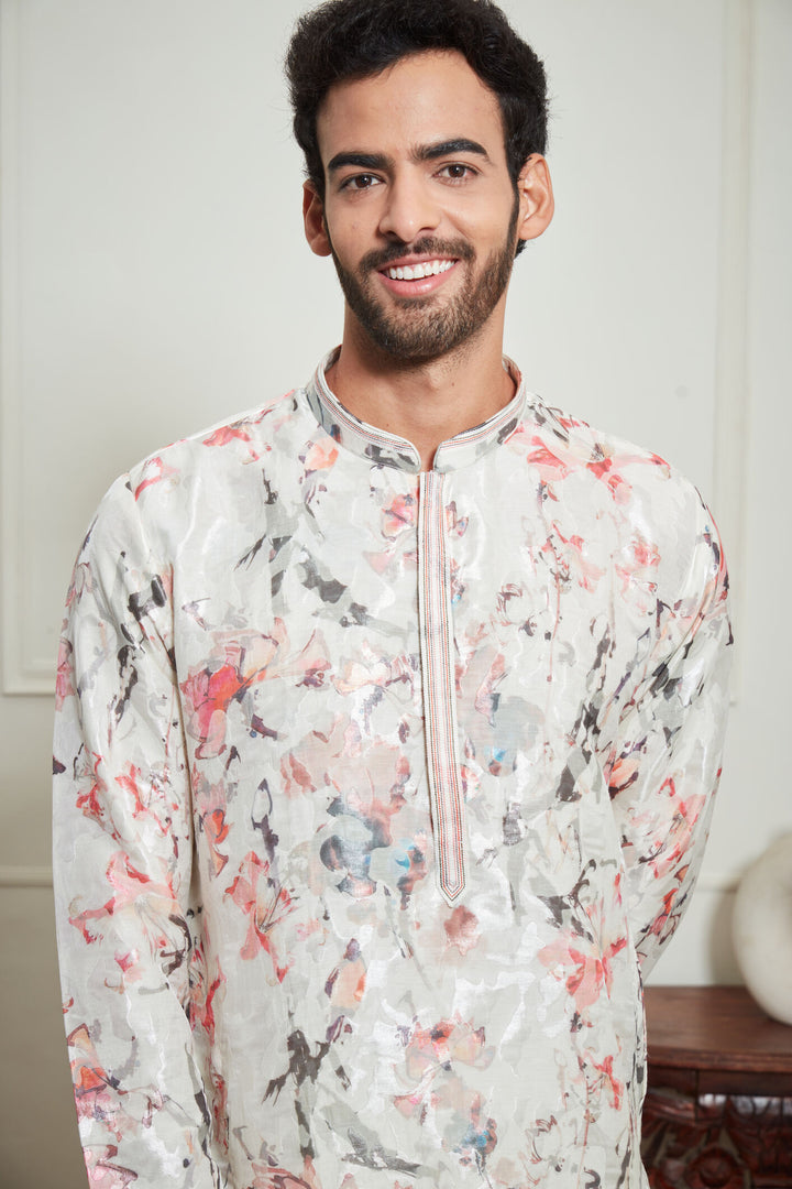 MUSLIN CREAM FLORAL KURTA SET