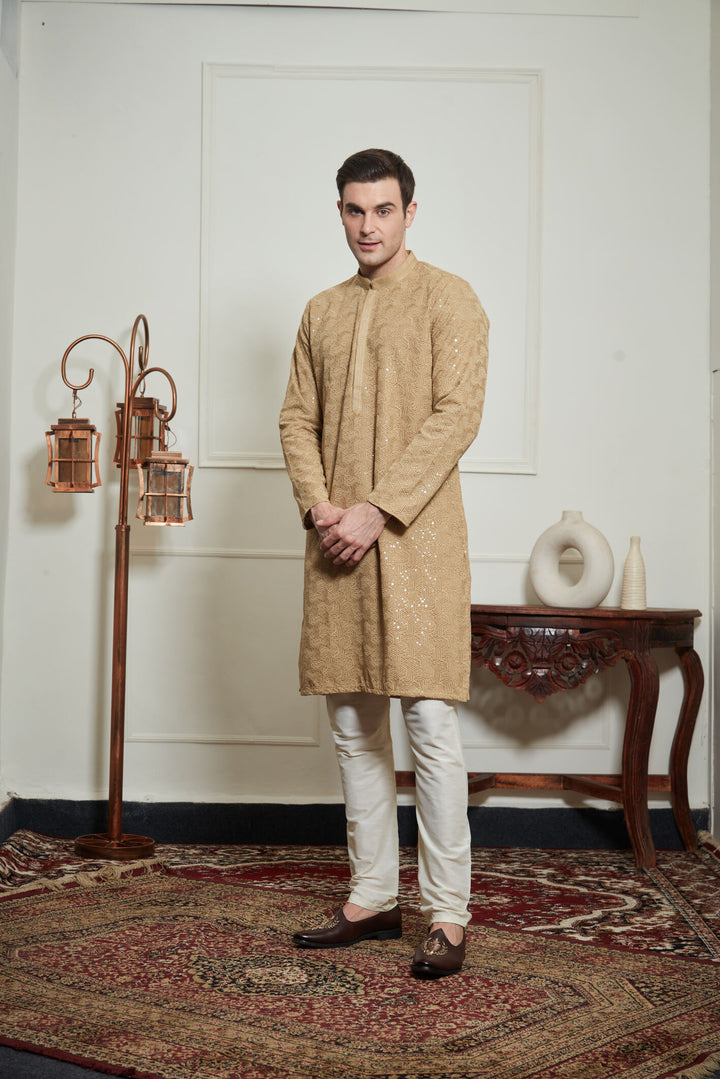 CREAM CHIKANKARI KURTA SET