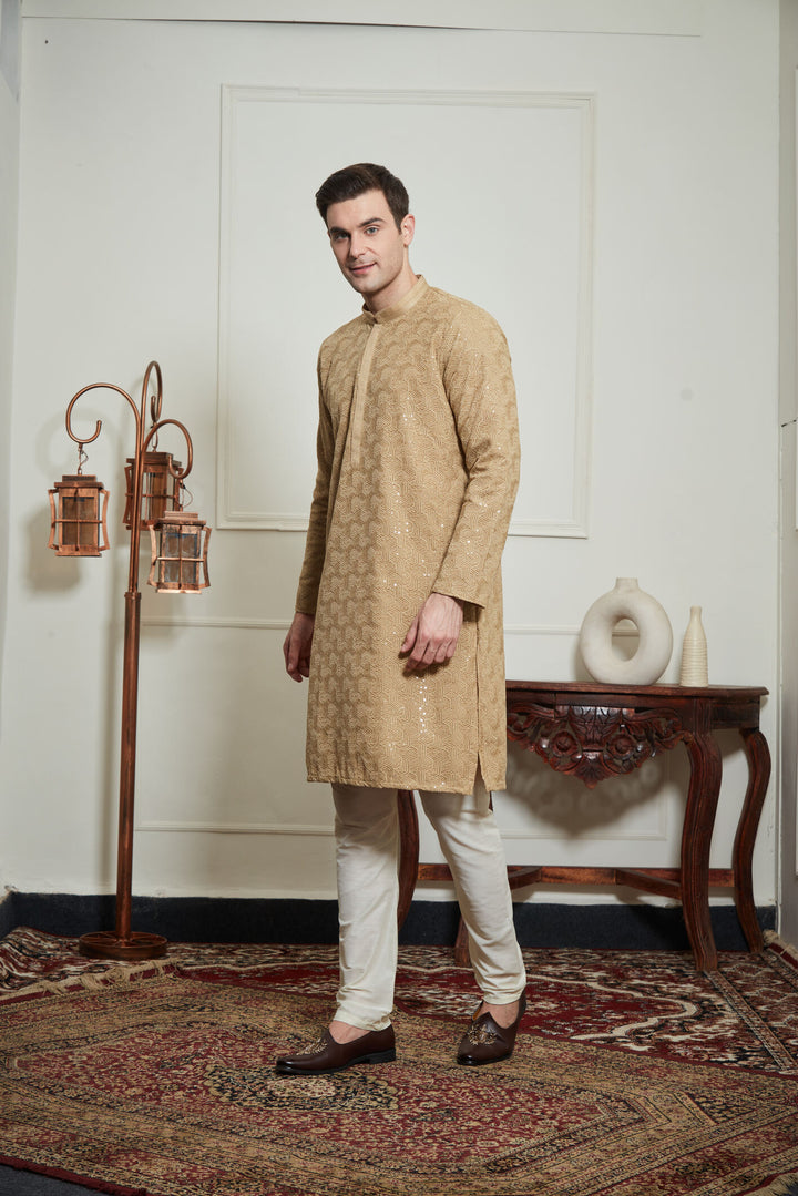 CREAM CHIKANKARI KURTA SET