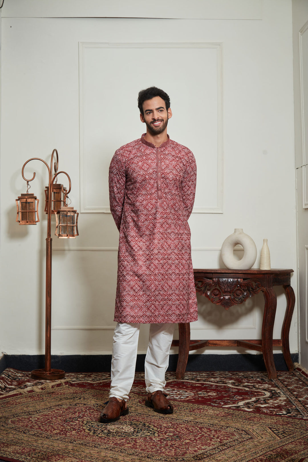 MAROON BANDHANI KURTA SET