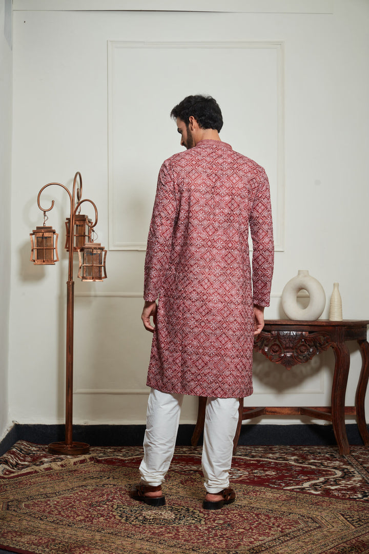 MAROON BANDHANI KURTA SET